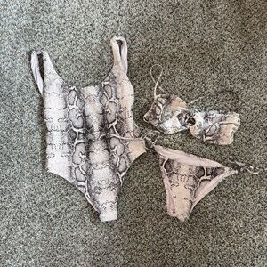 Victoria's Secret Snakeskin Print Swimwear Cheeky One Piece and Bikini - Small